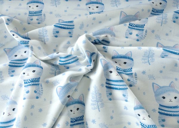 Frozzen Kity Hilco French Terry Kinderstoff Meterware mit Katzen Sweatstoff